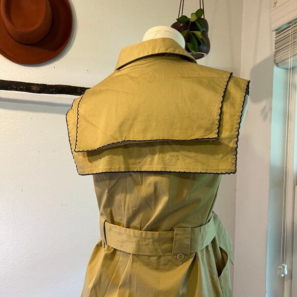 Lyn Around Yellow Tan Large Collared Sleeveless Tiger Embroidered Dress Size 4 - Picture 11 of 16